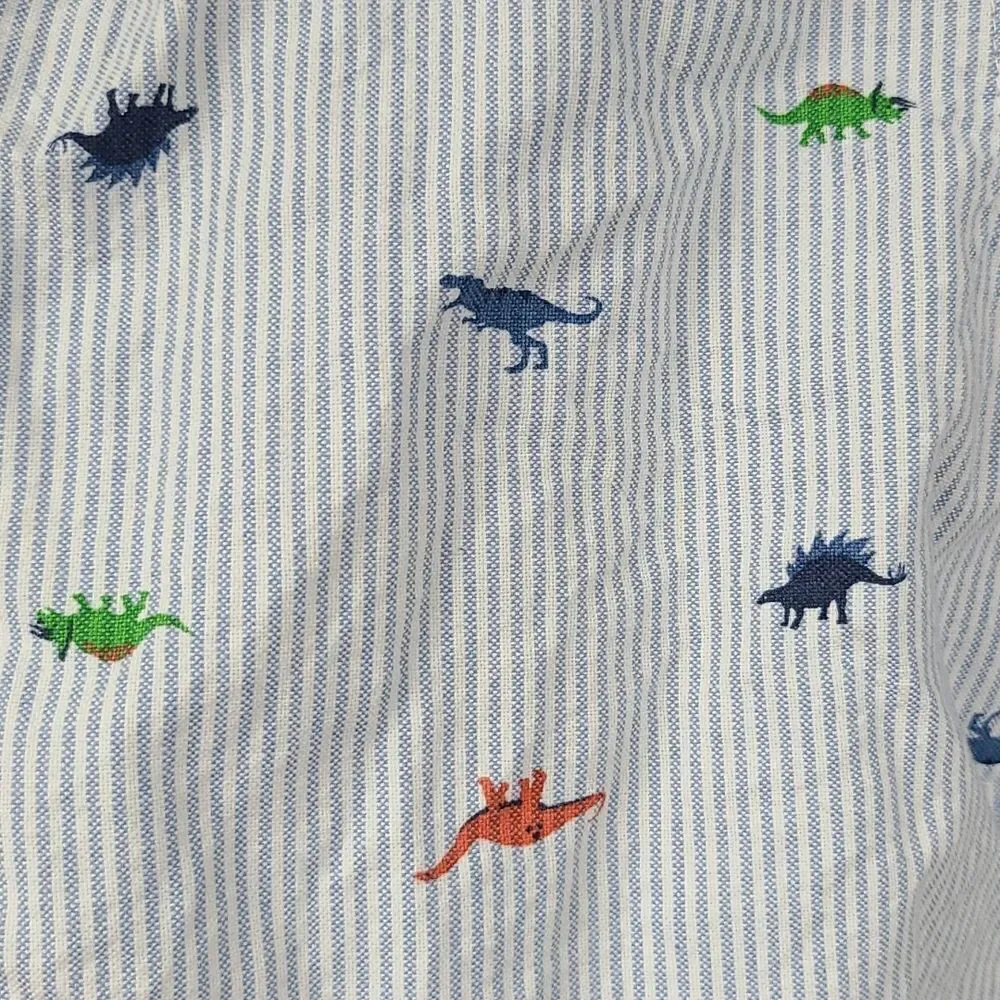 Carter's Boy 8 Blue Striped Dinosaur Button-Front Dress Shirt Long Sleeve Preppy